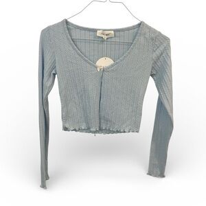 Pink Rose Light Blue Ribbed Cropped Cardigan